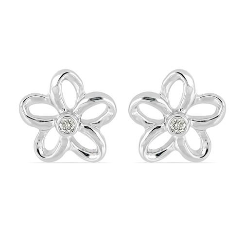 BUY 925 SILVER NATURAL WHITE DIAMOND DOUBLE CUT GEMSTONE FLORAL EARRINGS